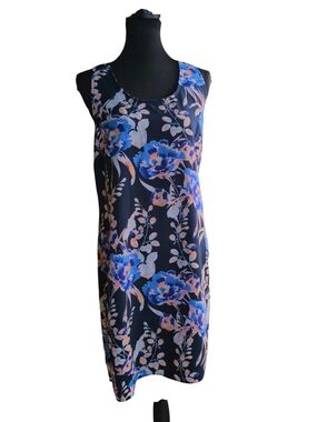 GAP Navy Dress with Blue and Peach Floral Watercolor Racerback Shift Dress